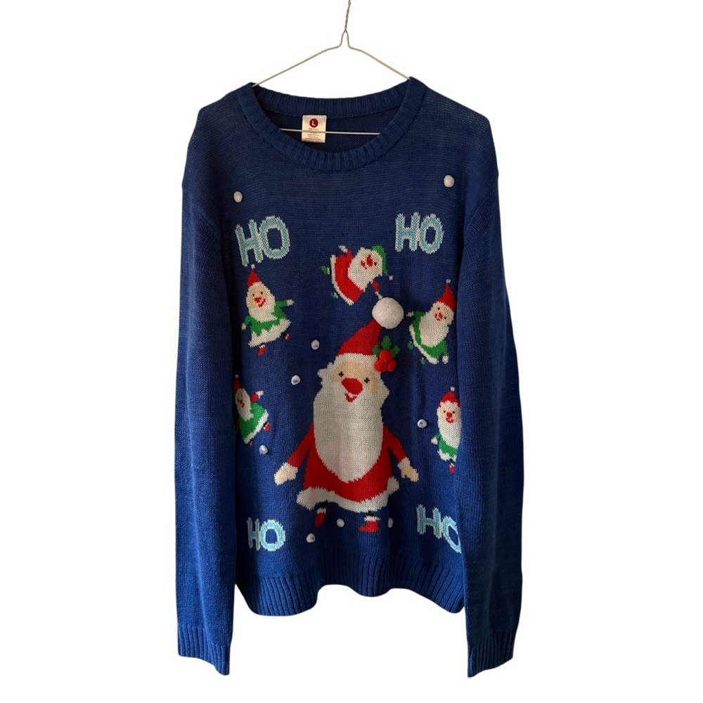 Ugly Christmas Santa Sweater Royal Blue Colourful Women’s Large Festive Jumper